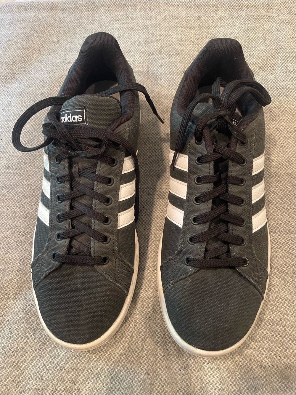 adidas Men’s Black Sneakers with White Three-Stripes